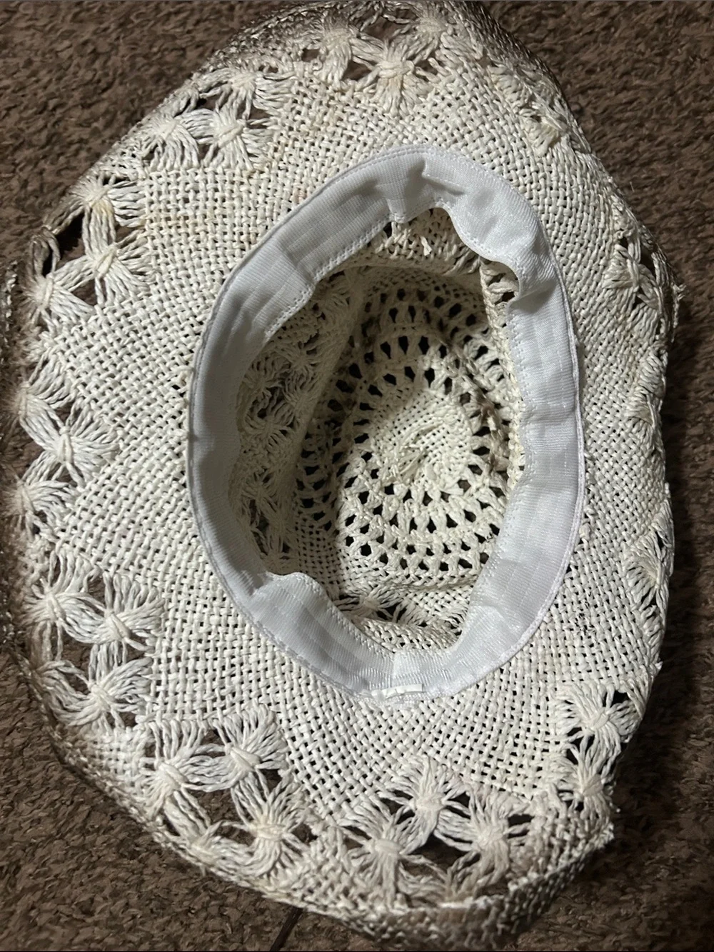 Woven Straw Cowgirl Hat with Turquoise Bead Band - Cream & Brown - Picture 3 of 3